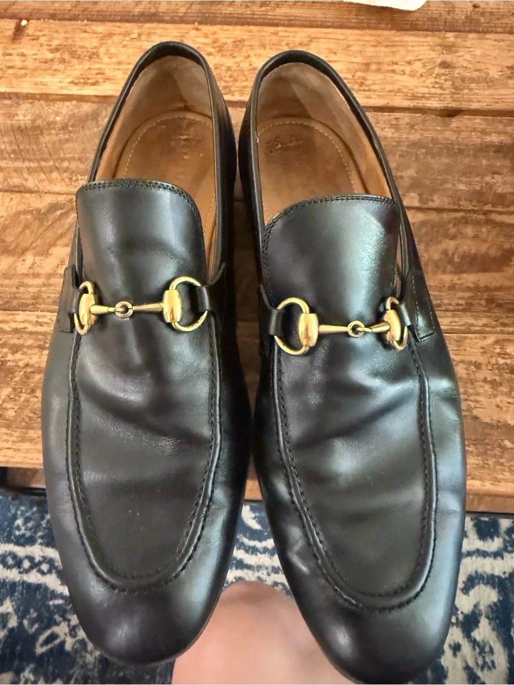 Gucci Black Leather Horsebit Loafers with Gold Hardware
